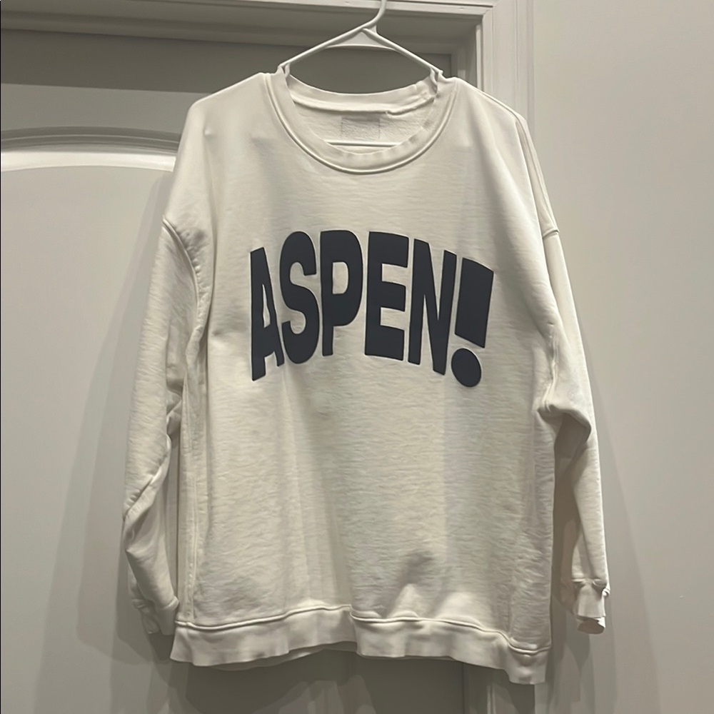 Daily Drills White Crewneck Sweater with Ribbed Cuffs Aspen M/L Excellent Cond.
